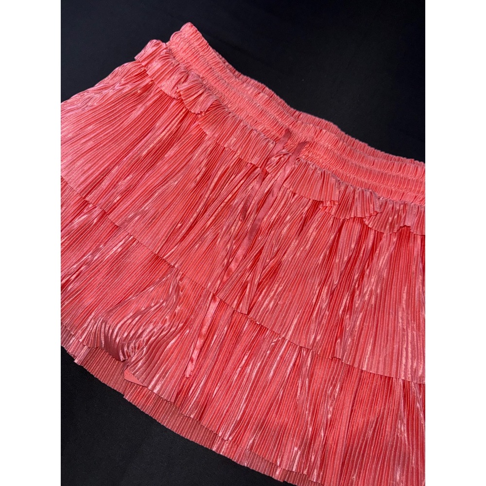 Simply Southern Pink Pleated Tiered Skort Metallic Coral Ruffle Mini‎ Skirt XL